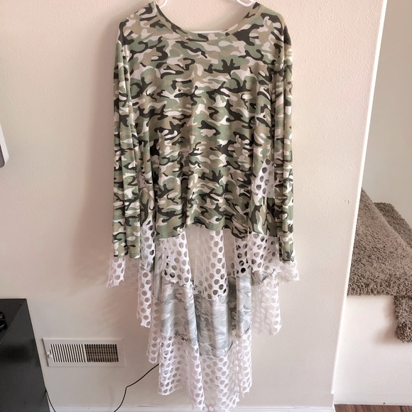 WHY Dress Camouflage Netting High Low Maxi Back Shirt - Picture 2 of 8